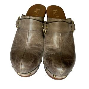 KORK Kork-Ease Taupe Grey Mule Heels Moto Style Leather Shoes Clogs Size…